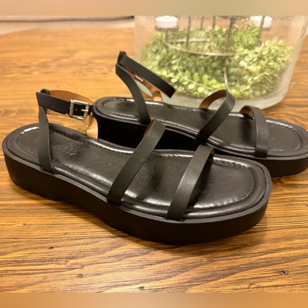 Madewell Double Strap Platform Black Sandals